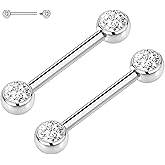 GAGABODY Pair 14G Nipple Rings G23 Titanium Internally Threaded Nipple Barbells 12mm-18mm Bridge Piercing Jewelry Straight Nipple Bar for Women Men Nipple Piercing Jewelry with CZ/Opal