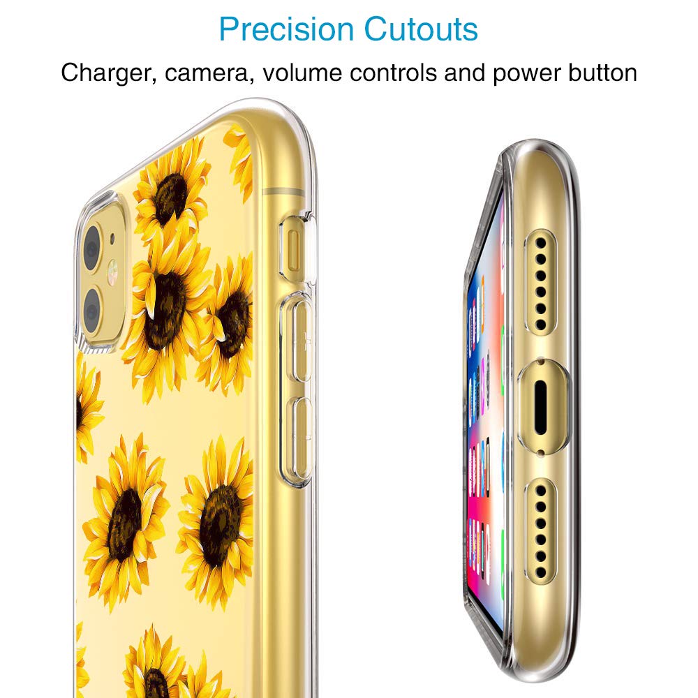 AILRINNI for iPhone 11 case - Soft Clear Slim Silicone Phone Case, Premium Gel Shockproof Bumper Protective Case Cover for Apple iPhone 11 2019 (6.1 Inch) - Sunflower