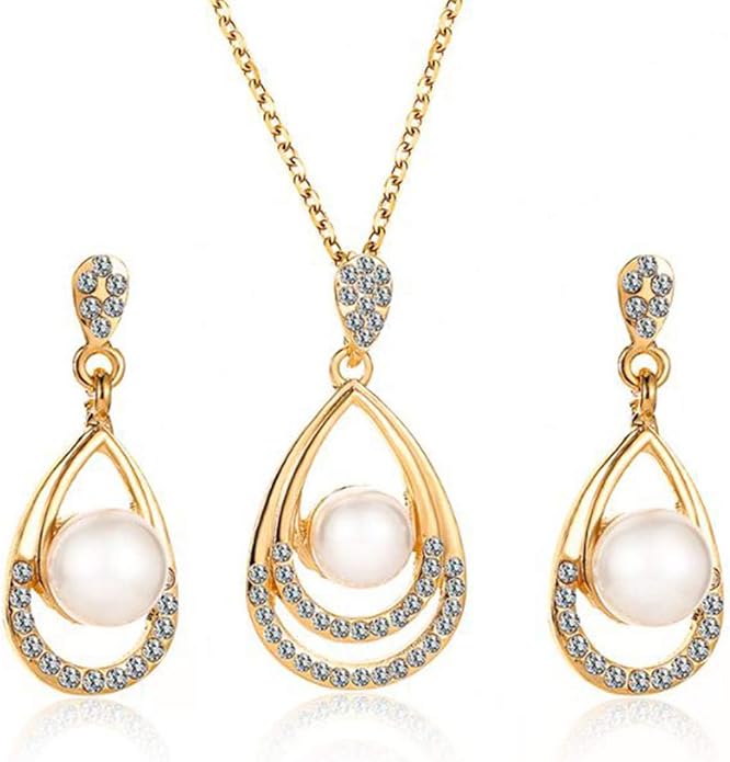 DYSCN Stylish Jewelry Set Rhinestone Waterdrop Shaped Faux Pearl