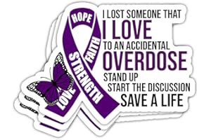 FANILA (3 Pcs) - I Lost Someone That I Love to an Accident Sticker - Purple Ribbon Drug Overdose Awareness Day - Gift Decoration for Car Water Bottle Laptop Window Helmet Wall, 3''x4''