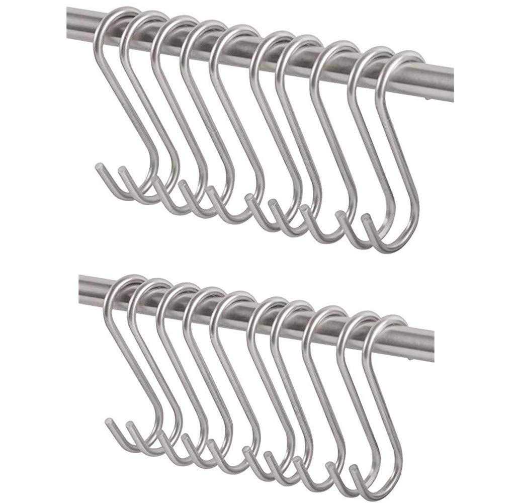 S Hook Black,S Hangers Stainless Steel S Shaped Hanging Hooks 20 Pack 3.5" for Kitchen, Bathroom, Bedroom and Office