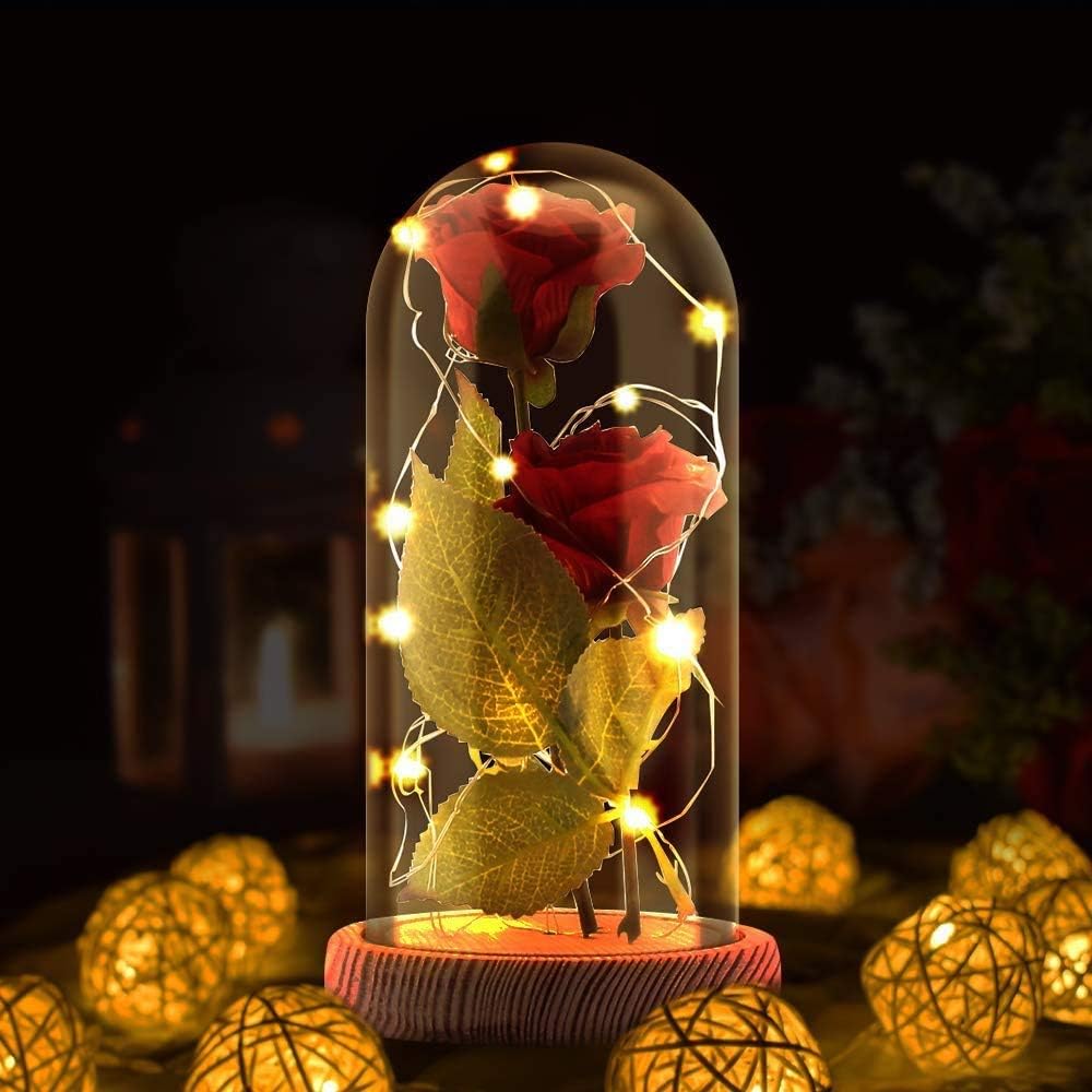 ACCEDE Enchanted Rose Lamp, Artificial Silk LED Rose Strip Light, Glass Lampshade Warm White DIY for Home Decor Mothers’ Day