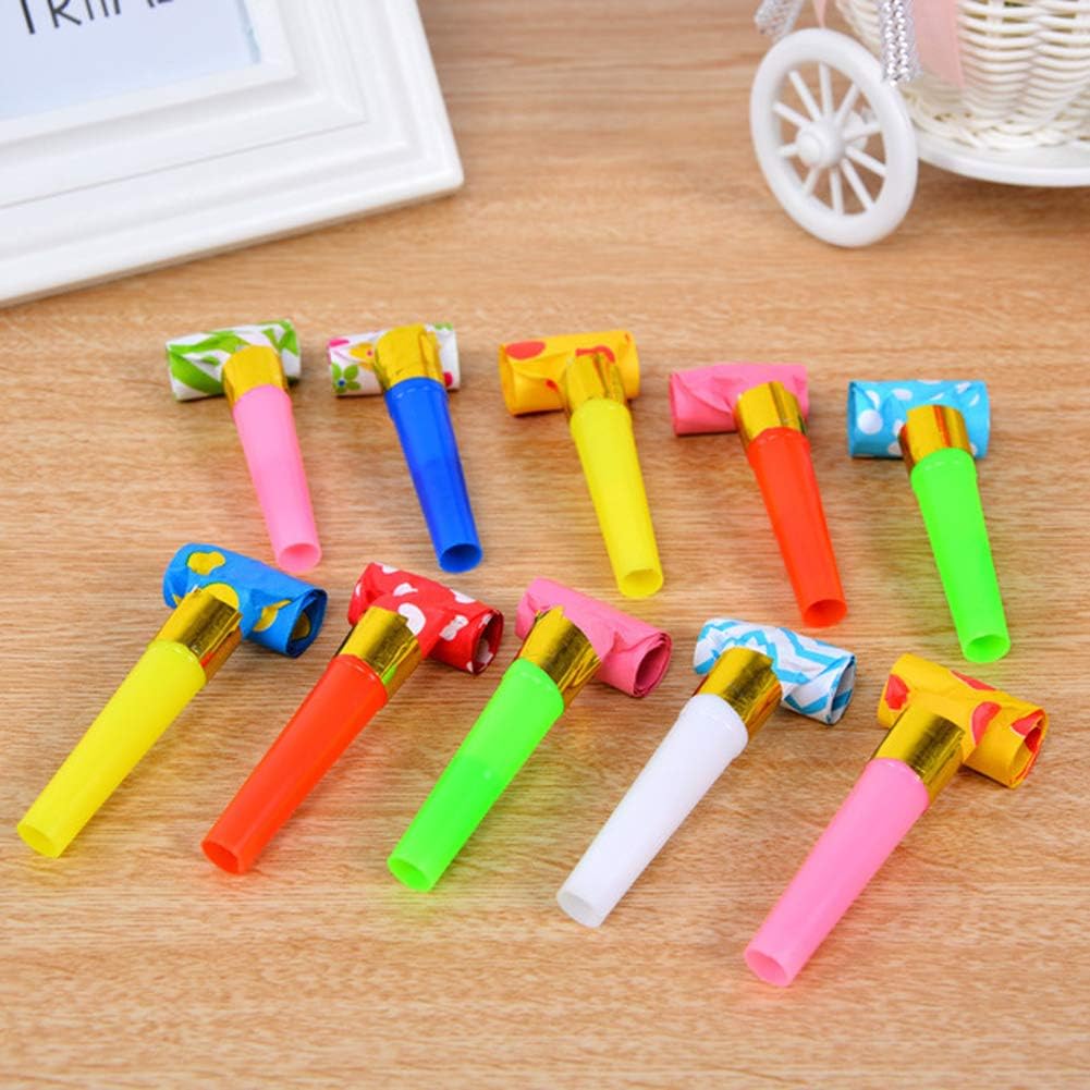 24 Pieces Blowouts Noisemakers Funny Party Blowouts Blowers Musical Blowouts Party Horns Noisemakers Blowouts Whistles, Random Color: Toys & Games