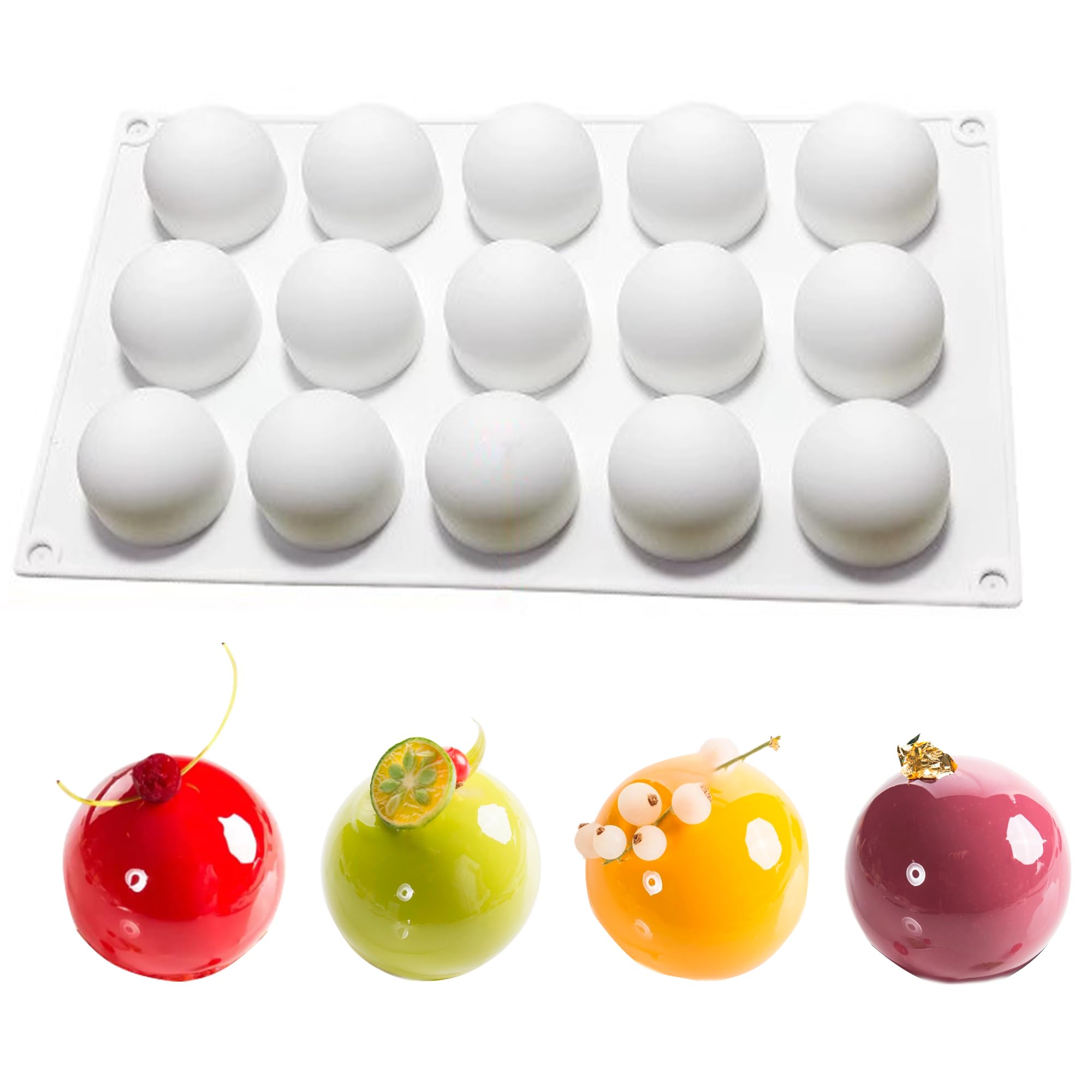 duoyif Silicone Mould Ball Diameter 42 mm 15 Cavities Chocolate Moulds Ball Silicone Mould Dome Mould 3D Spherical Moulds for Making Dome Mousse Cake Ball Decor Ice Ball (Diameter 42 mm)