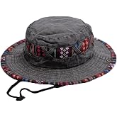 BLUEGLORY Bucket Hat for Men and Women, Wide Brim Floral Adjustable UV Protection Fishing Washed Sun Hats, Cowboy Hat