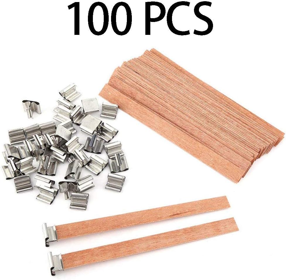 100 Piece Wood Candle Wicks Candle Core with Candle Wick Stickers for Candle Making, Candle DIY 5 Inch