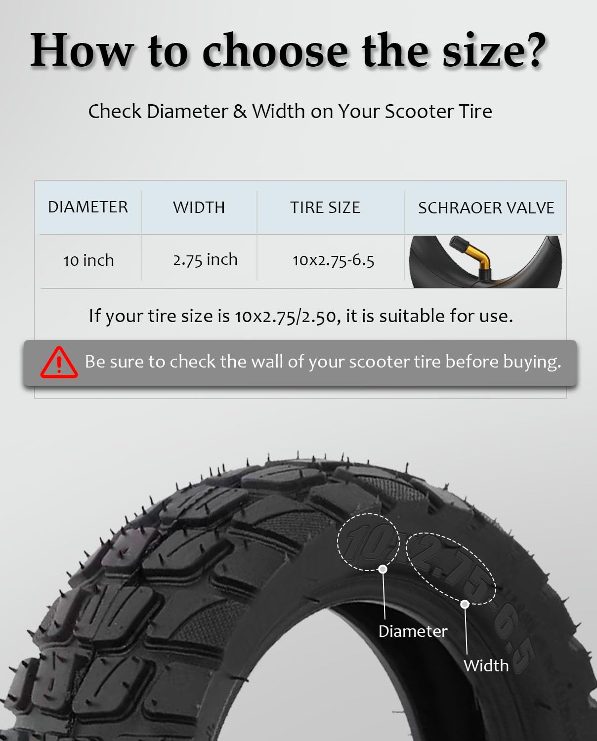 10 Inch 10x2.75-6.5 Off-road Tire Rubber Inner Tube Suitable for Speedway 5 Dualtron 3 Hover-1 Alpha JOYOR S Hiboy Titan PRO Electric Scooter Explosion-Proof Shockproof Super-Grip