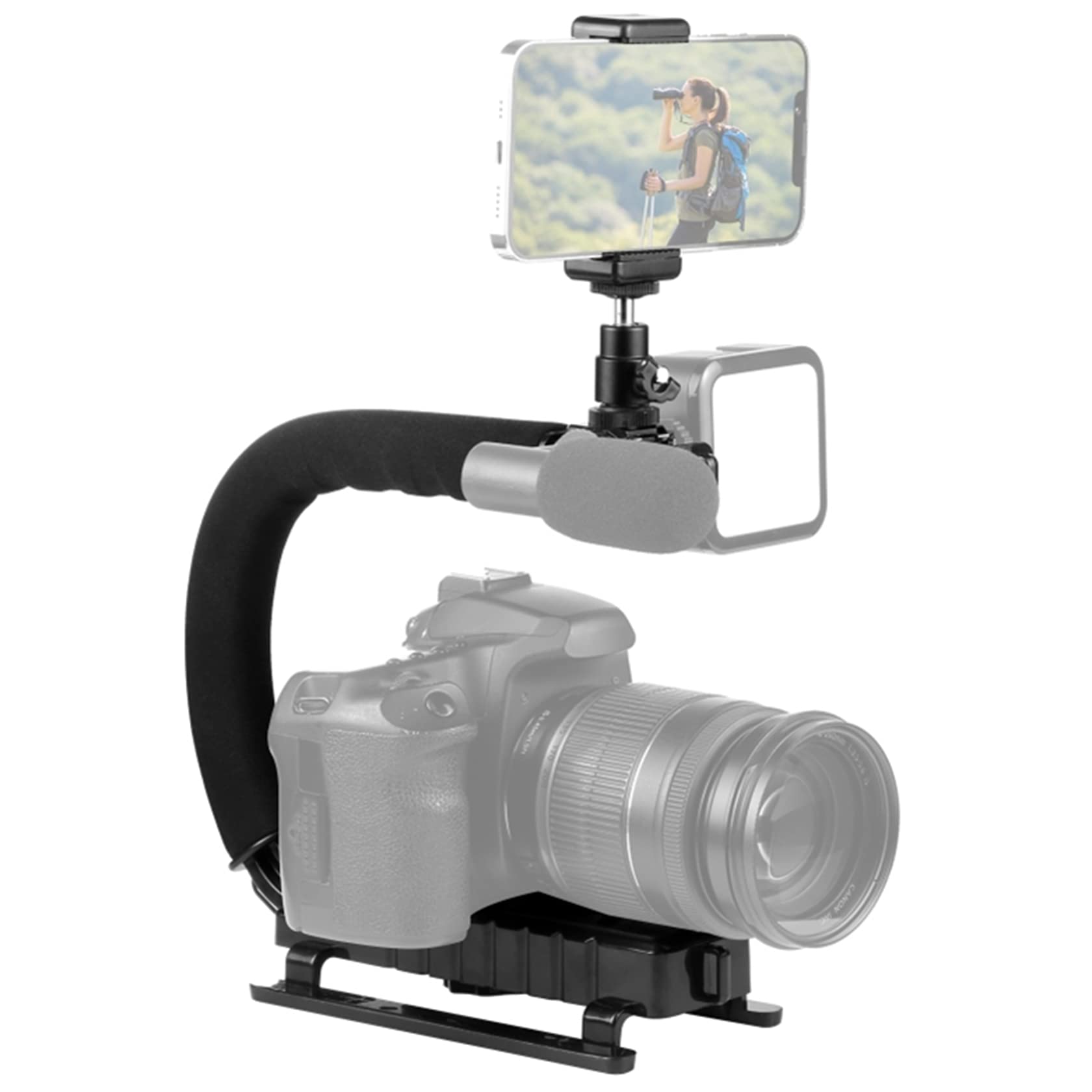 Hensych U/C Shape Handheld DV Low Angle Shooting Bracket Stabilizer Kit with Cold Shoe Tripod Head/Phone Clamp/Quick Release Buckle/Long Screw for All SLR Cameras and Home DV Camera