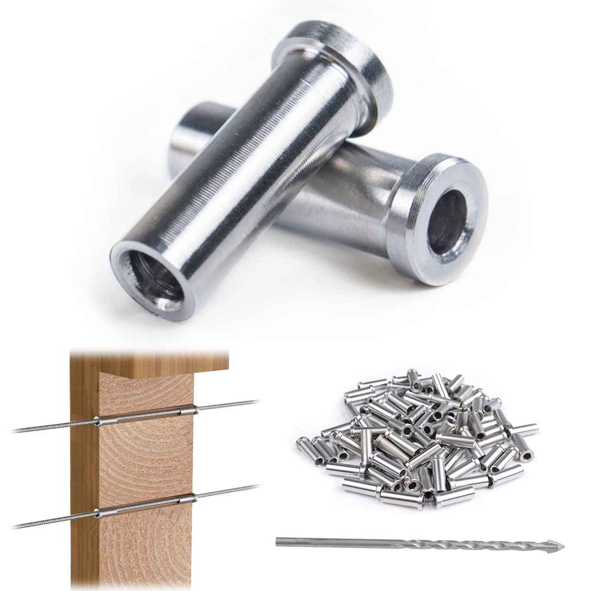 Photo 1 of Muzata 100 Pack 1/8" Cable Railing Protector Sleeves T316 Stainless Steel Protective Sleeves Deck Cable Railing Hardware Kit for Wood Posts CR13