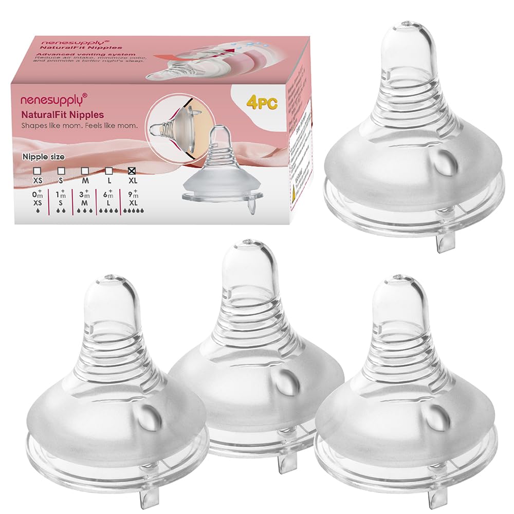 Photo 1 of Nenesupply 4pc NaturalFit Baby Bottle Nipple Level 5 Flow 5 Size XL Nipple for 9 Month+. Babies. Wide Neck with Anti Colic Vented Valve Work with Nenesupply Bottles and Lansinoh Spectra Bottles