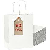 Bakepacker 60-Pack Large Size Gift Paper Bags with Handles Bulk 13"x10.3"x4.6" White Party Kraft Shopping Bags