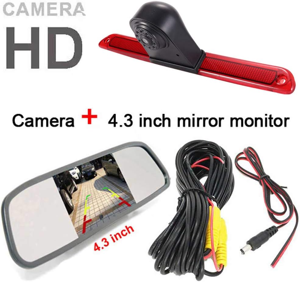 Third Roof Top Mount Brake Lamp Reverse Rear View Backup Camera Angle and distance Adjustable IR Night Vision for Benz Sprinter W906/Transit Ducato Crafter Master Caravelle +4.3'' rearview mirror - Image 3