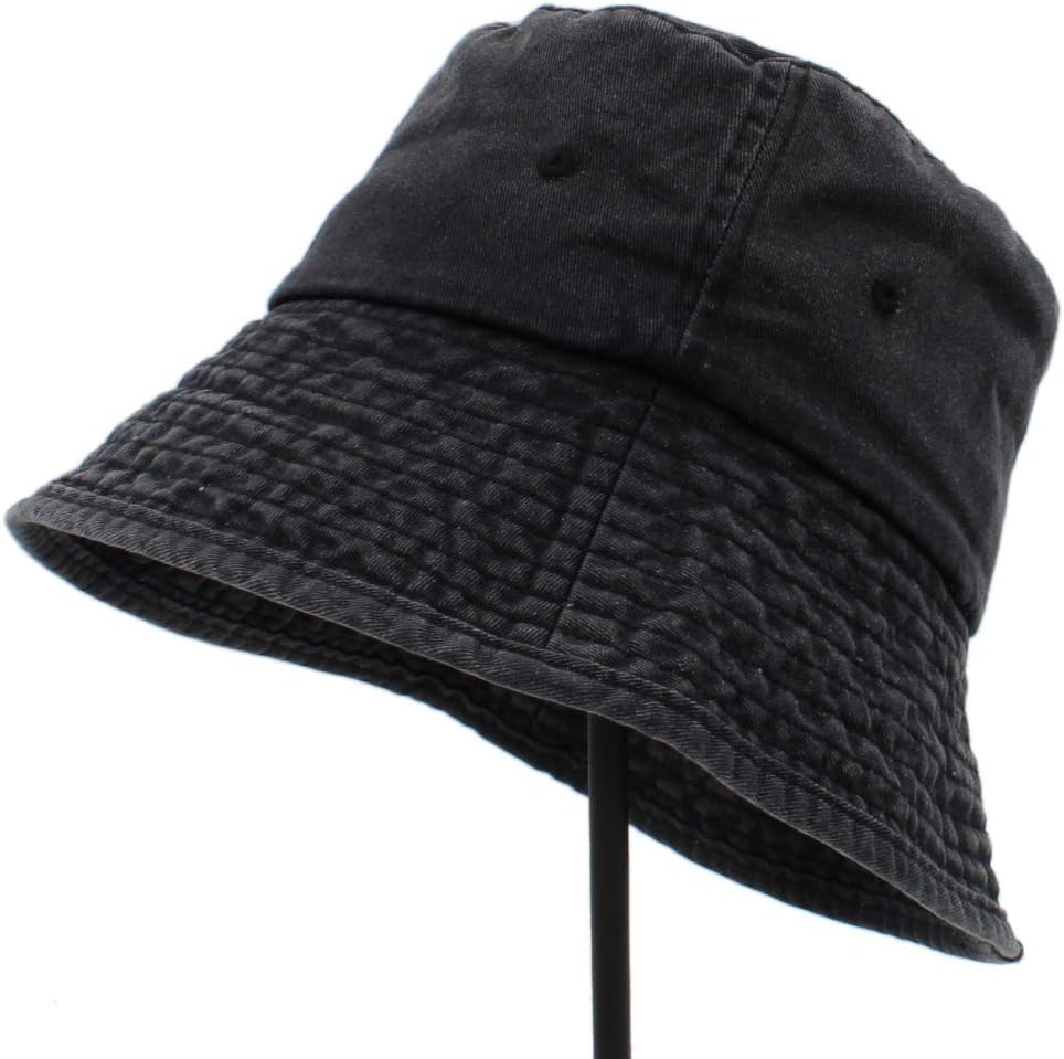 Zll Cotton Women Men Wide Brim Bucket Hat Outdoor Fishing Wide Brim Hat UV Protection Cap Men Hiking Sun Hats (Color : Black, Size : 56-59cm)