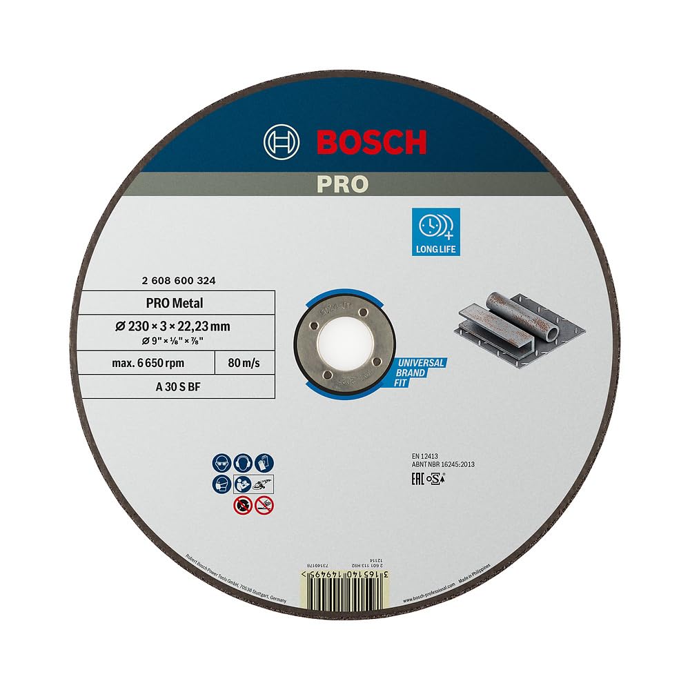 Bosch 1x PRO Metal Longlife Cutting Disc for Large Angle Grinder and Bore 22.23 mm (for Steel, Ø 230 mm, Professional Accessory Large Angle Grinder)