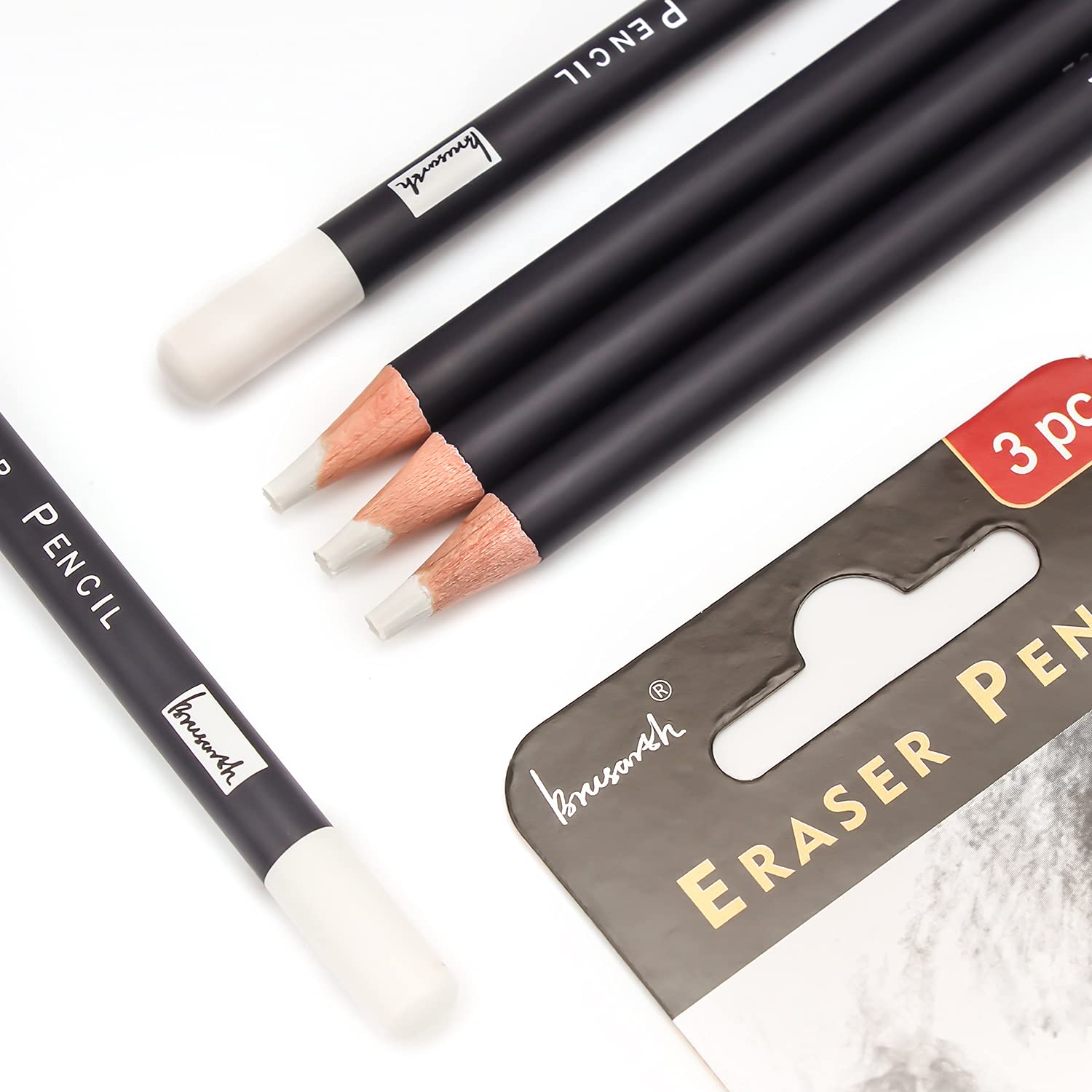 Brusarth 3pc Eraser Set - Fine Detail Eraser for Sketching, Charcoal Drawings & Colored Pencils