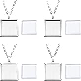 Julie Wang 25mm 10 sets Square Stainless Steel Resin Tray Bezels Base Settings Charms Pendant Set with Chain Necklace Glass Cabochon Jewelry Making Craft Accessory