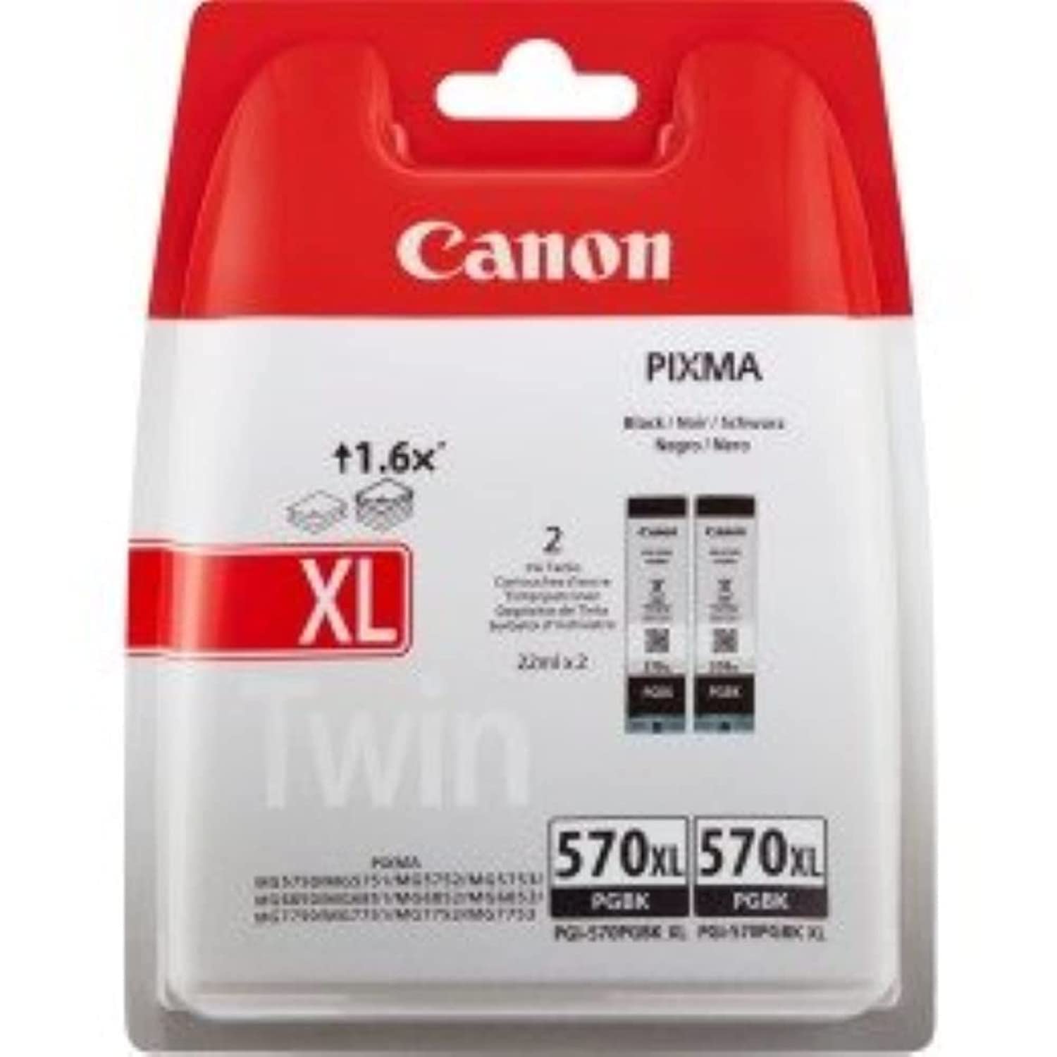 Canon PGI-570 XL TWIN Pack of 2 cartridges (2x Black XL) Genuine (Plastic Pack)