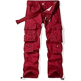 Men's Cargo Work Pants Cotton Casual Relaxed Fit Pant Hiking Travel Outdoor Pants with Multi Pockets (No Belt)