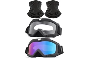 Immoono 2Pcs Dirt Bike Goggles With Neck Gaiter, Motorcycle ATV Riding Ski Racing Goggles Windproof