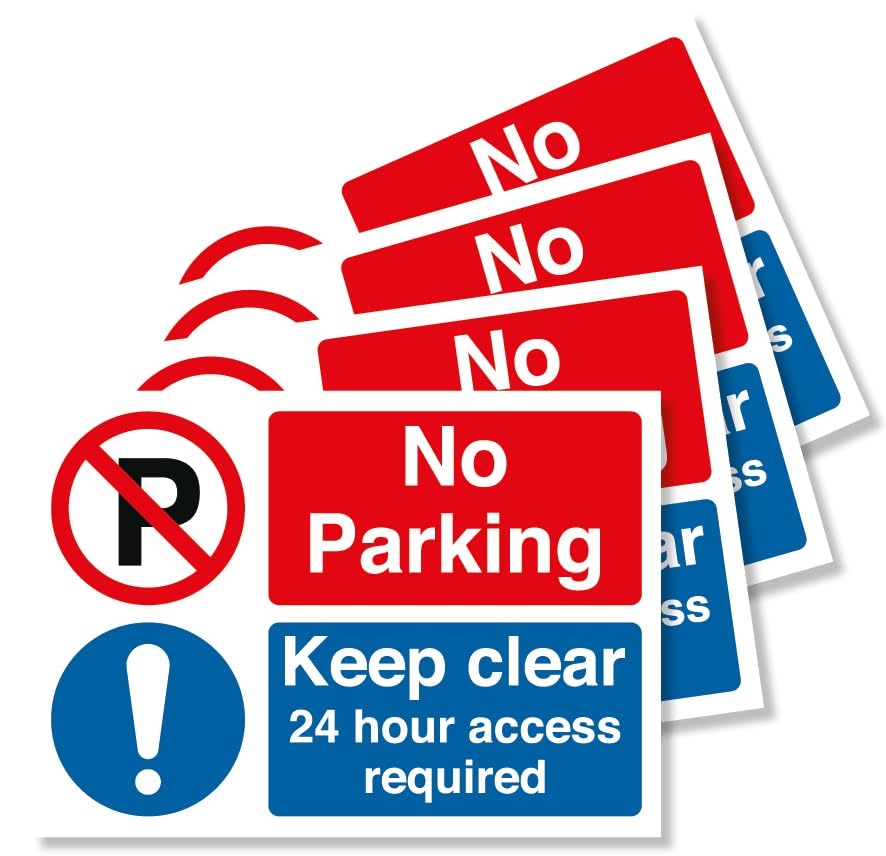 Punkcards - No Parking Sign - 4 Pack - “No Parking Keep Clear 24 hour Access Required” - Safety Sign - Warning Sign - A4 Sign - 210mm x 297mm - 3mm Correx