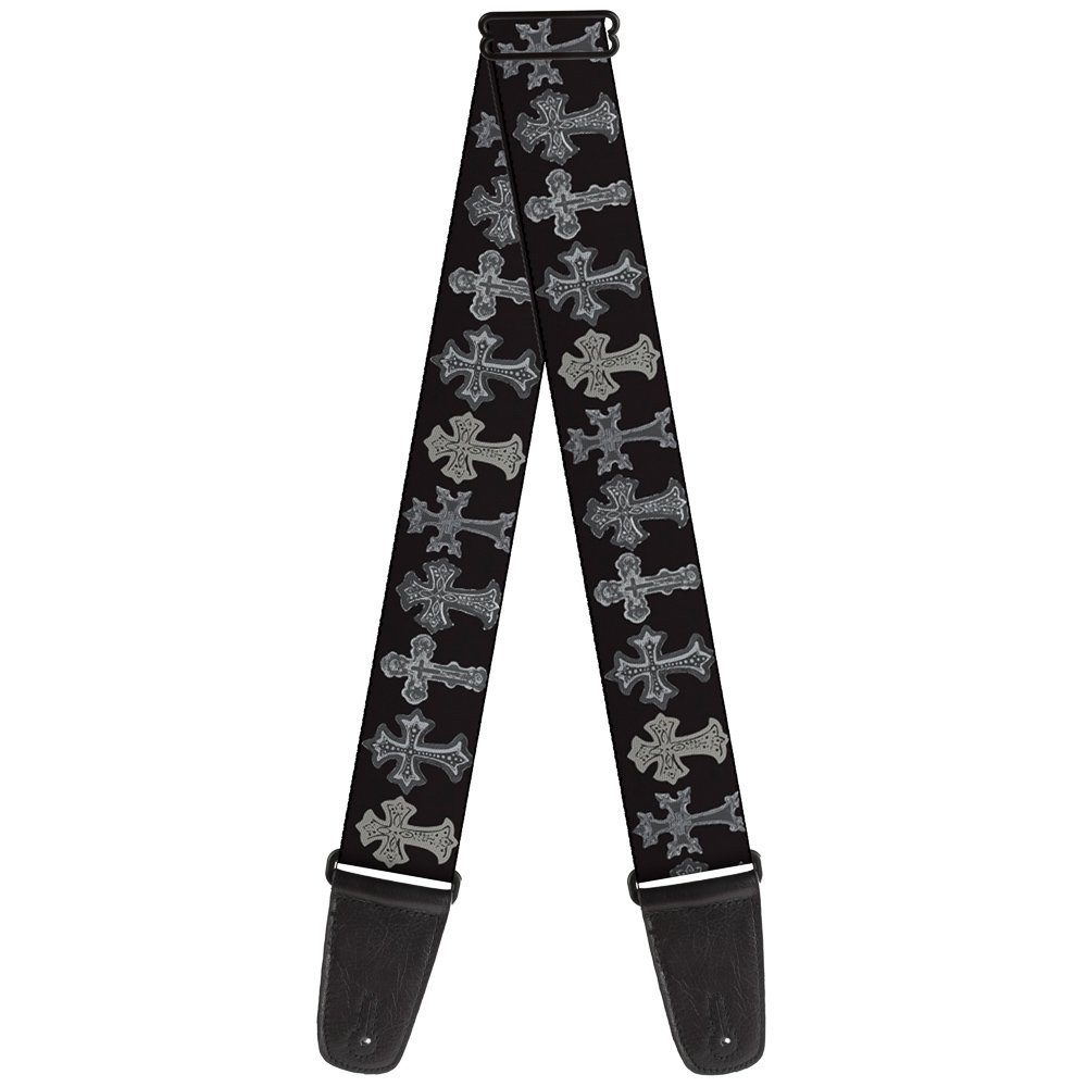 Buckle-Down Guitar Strap Elegant Crosses Black Grays 2 Inches Wide (GS-W30534)