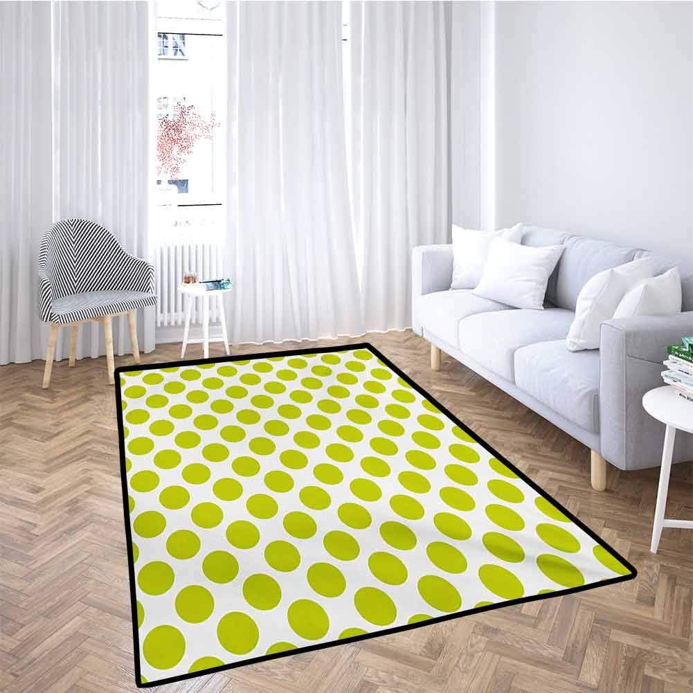 Lime Green Soft Crawling Mat Nostalgic Polka Dots Style Large Circles Girlish Vintage Rounds Pattern for Toddlers, Stylish & Pet-Friendly White Apple Green 4x6 Feet