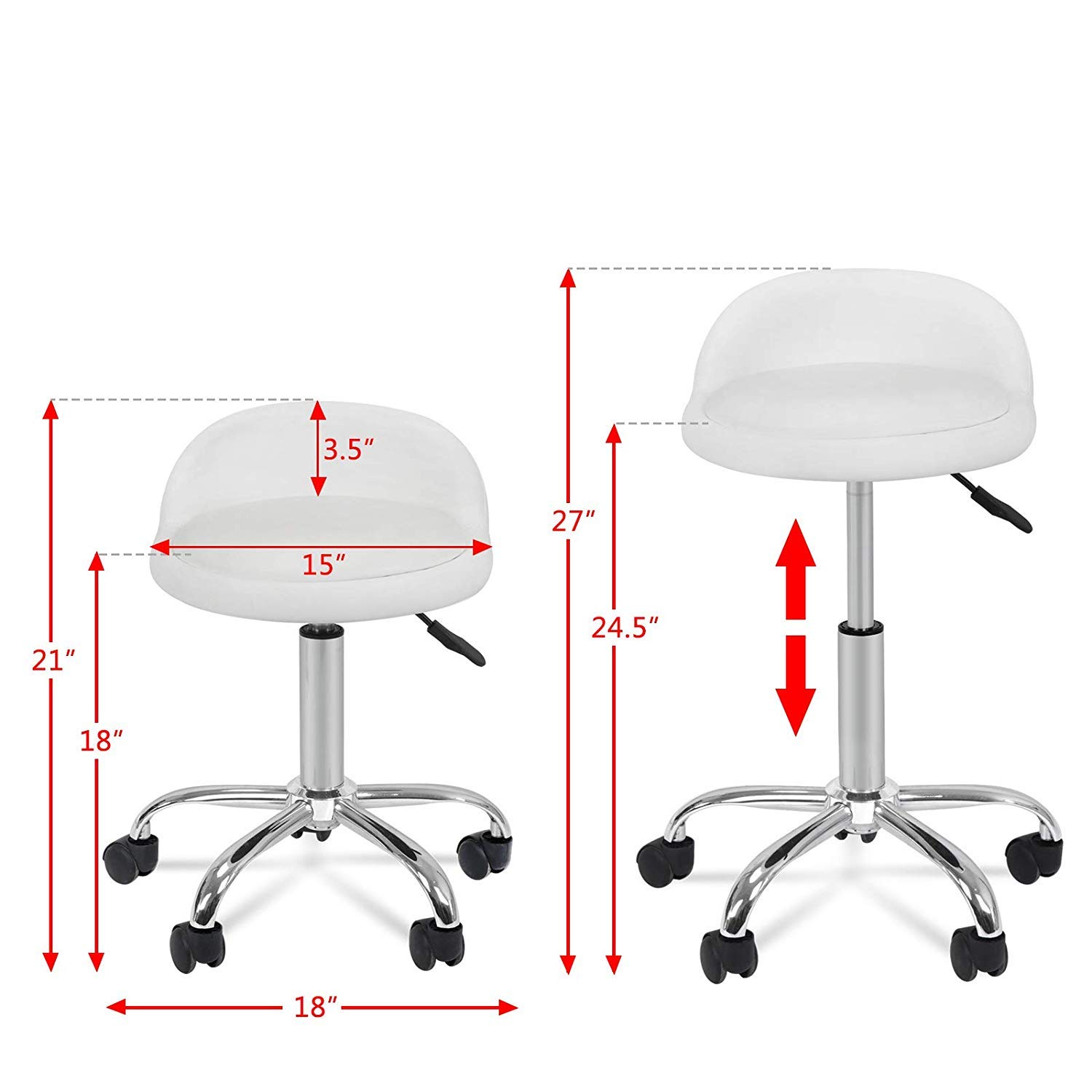 HomGarden Adjustable Height Hydraulic Rolling Swivel Stool for Massage Salon Office Facial Spa Medical Tattoo Chair Stool w/Backrest Cushion & Wheels: Furniture & Decor