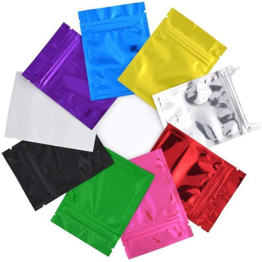 XINGZI 100PCS 10x15cm/4x6'' Mylar Zipper Bags Aluminum Foil Bags Flat Metallic Mylar Foil Flat Zipper Food Storage Bags Pouch Sample Packing Bags for Coffee Tea Candy Cosmetic Powder (White)