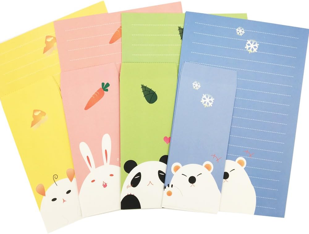QingLanJian Creative Lovely Animal Style Writing Stationary Paper Letter Set-24 Sheets + 12 Envelopes