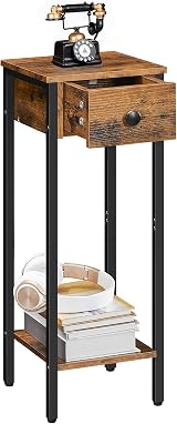 HOOBRO Slim Bedside Table with Drawer Brown Black view 9
