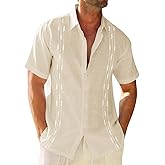 Runcati Mens Linen Shirt Guayabera Cuban Short Sleeve Button Down Cotton Summer Beach Hippie Shirts