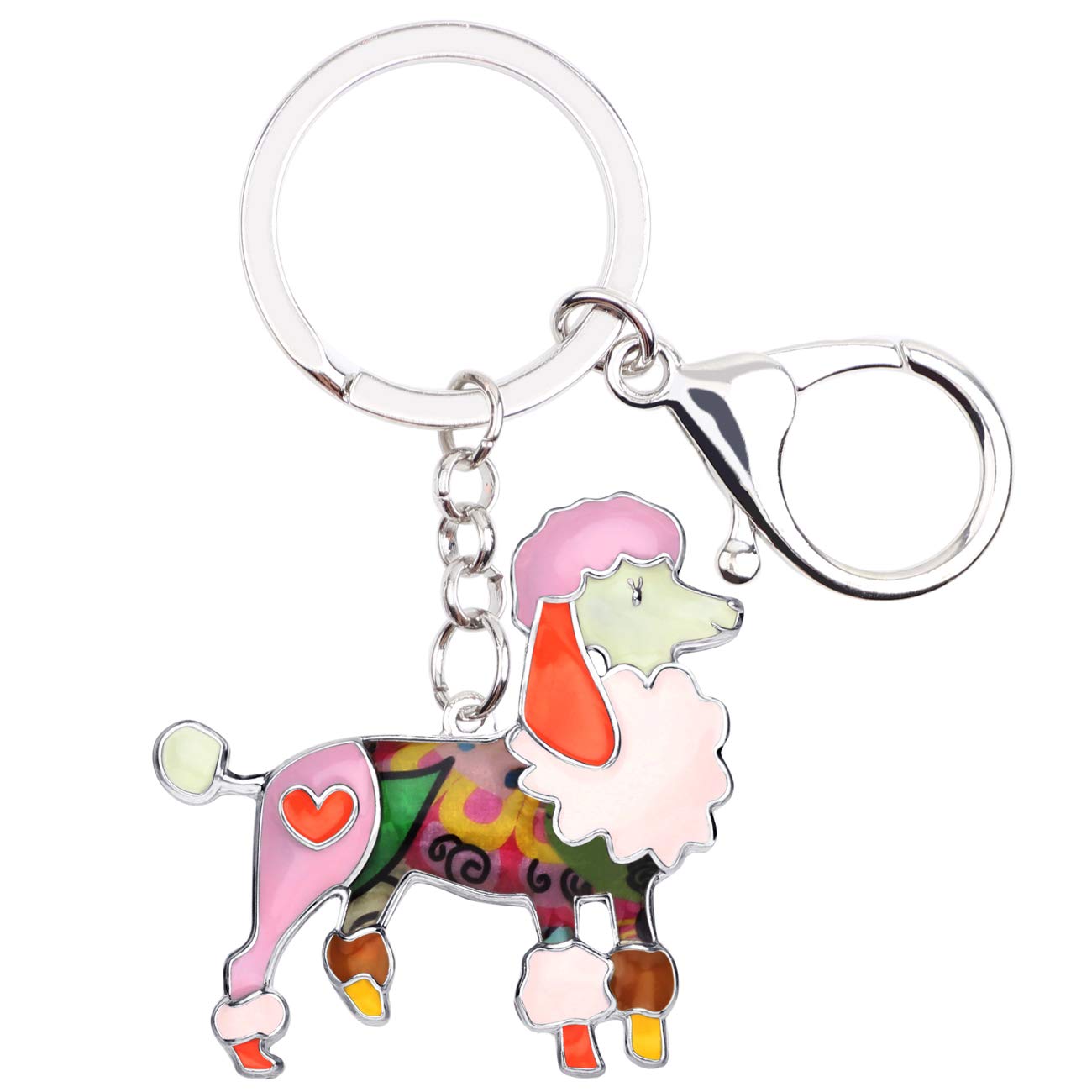 BONSNY Enamel Metal Heart Rhinestone Poodle Dog Key Chains For Women Kids Car Purse bag Rings Charms Pets Gift (Pink)