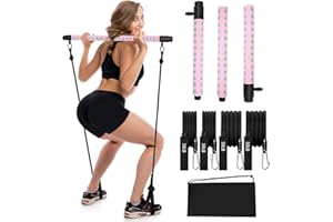 NIMSQURY Adjustable Pilates Bar Kit with 4 Resistance Bands, Portable Pilates Bar Stick for Home Workout, Adjustable Pilate Bar for Gym Fitness
