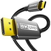 ZIXIAMZ USB C to Display Port 1.4 Cable (8K@60Hz 4K@240Hz) 3.3FT for Laptop | Uni-Directional Thunderbolt 5/4 to DisplaPort Braided Cord, 32.4Gbps Type C to DP for iPhone17,MacBook,Mac mini,Odyssey G8/G9