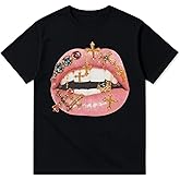 HOHOPEACH Streetwear Grunge One Shoulder Tops Women Teens Oversized Short Sleeve Graphic Tees Y2k Shirt Emo 2000s Clothing