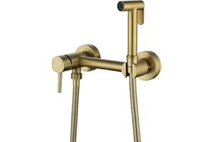 BARROCK Warm Water Bidet Sprayer for Toilet with Brass Hot and Cold Mixing Valve, Handheld Bidet Spray Attachment Set for Muslim Shower, Feminine Hygiene, Pets and Baby Diaper Wash Brushed Gold