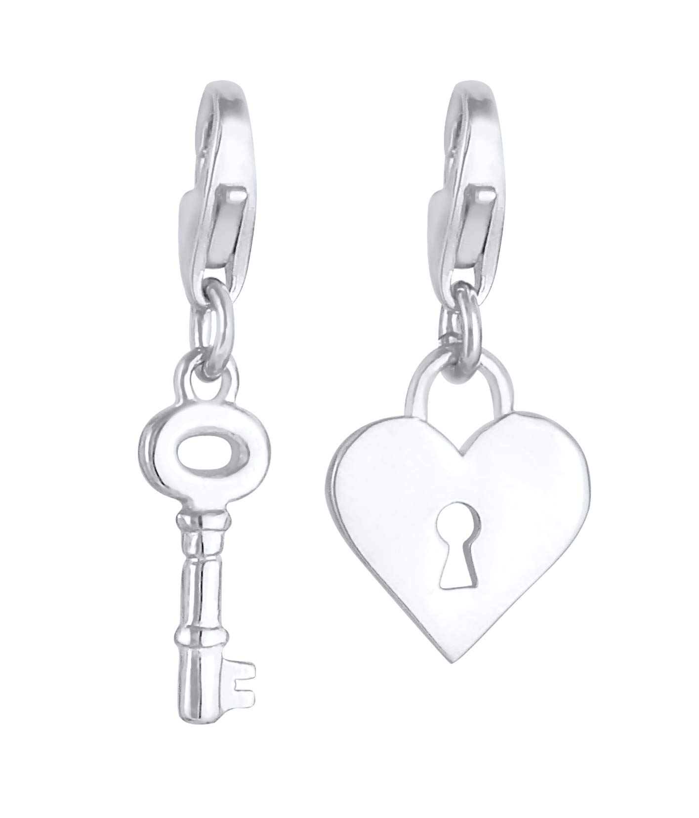 Nenalina 0408992420 Heart Lock Lobster Clasp Charm Pendant for Charm Bracelet 925 Sterling Silver, Sterling Silver, Crystal