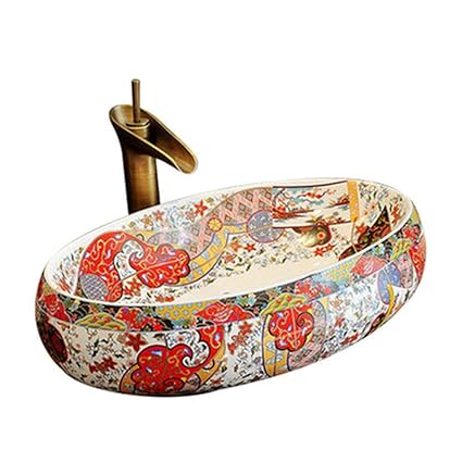 Badezimmer Oval Retro Waschbecken Waschbecken Jingdezhen Ceramic Hotel Anti-Splash-Waschbecken Waschbecken