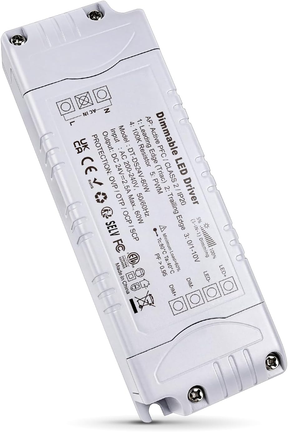 REYLAX 24V DC LED Driver 60W 2.5A Dimmable Triac PF >0.95