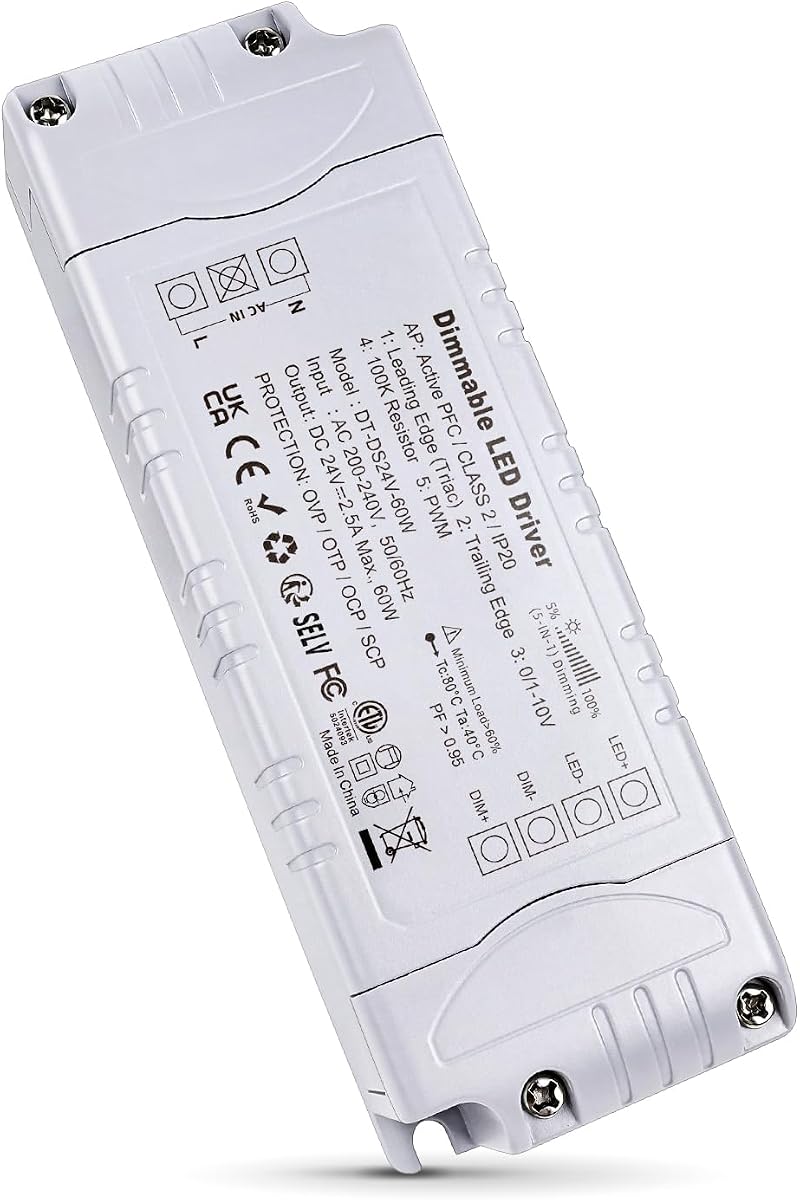 REYLAX 24V DC LED Driver 60W 2.5A Dimmable Triac PF >0.95
