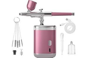 CRPEN Airbrush Kit 1200ma Airbrush Set with Compressor Portable Airbrush Set for Makeup Cake Decoration Model Painting Nail Art Barber (Pink Single Action)