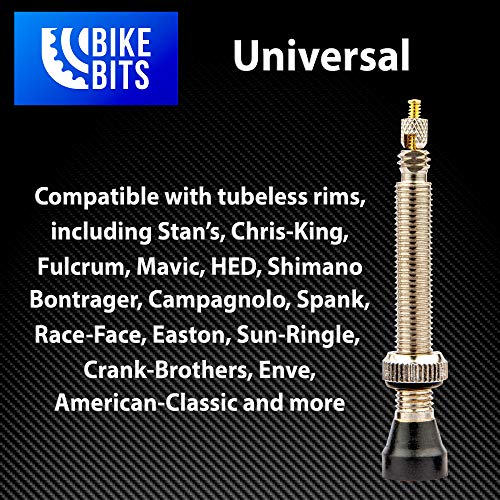 Bike Bits Tubeless Valve Stem - Brass Presta Valve Stem - Aluminum Caps - Remover Tool (Red, 44mm)