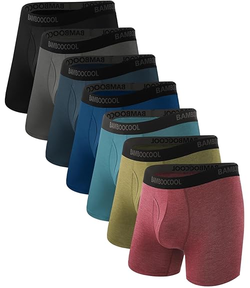 BAMBOO COOL Men's Underwear Breathable Boxer Briefs with Fly Moisture-Wicking Lightweight Underwear