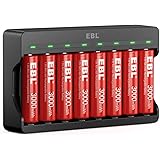 EBL 8 Pack Rechargeable Lithium AA Batteries, 1.5V AA Li-ion Batteries with 8 Slots Smart Lithium Rechargeable Battery Charge