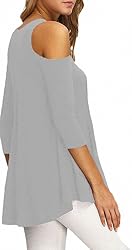 Afibi Womens Cold Shoulder 3/4 Sleeve Swing Tunic
