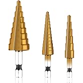 HSS Step Drill Bit Set - 3PCS 1/4" Hex Shank Titanium Coated High Speed Steel Hole Drill Cone Bits Stepped Up Unibit for Sheet Metal Hole Drilling Cutting Hole (1/8 Inch - 3/4 Inch)