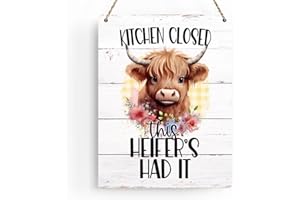 Krollma Farmhouse Highland Cow Wall Hanging Decor, Rustic Kitchen Wall Decor Funny Kitchen Decor Wall Art, Highland Cow Wall Art Highland Cow Decor, Country Kitchen Decorations, 8x10 Inches (MPCB052)