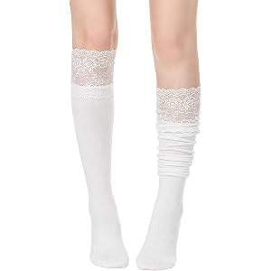 Heclia Knee High Lace Boot Sock Kawaii Lace Top Lolita Boot Stockings Long Y2K Stockings Patchwork Calf White Socks Elegant K
