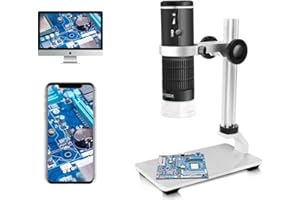 Jiusion WiFi USB Digital Microscope 50 to 1000x Wireless Magnification Endoscope 8 LED Mini HD Camera with Updated Stand Portable Case, Compatible with iPhone iPad Android Mac Windows Linux