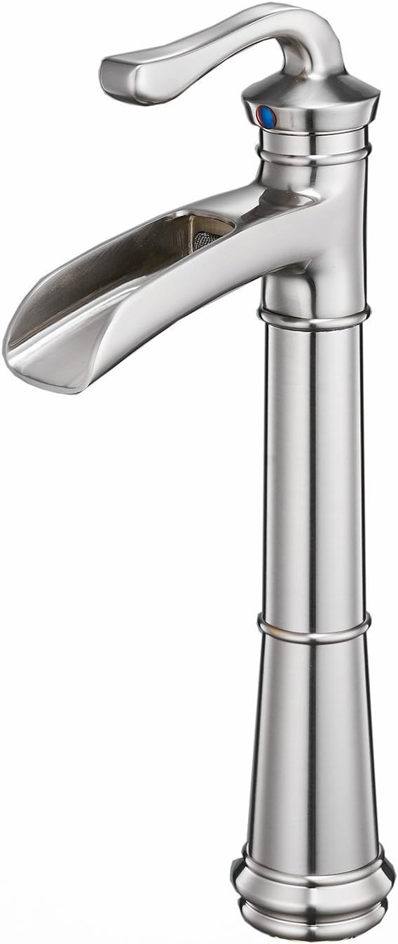 Brushed Nickel Waterfall Vessel Sink Faucets Single Handle One Hole Bathroom Lavatory Commercial Deck Mount Tall Brass Supply Line By Bathlavish